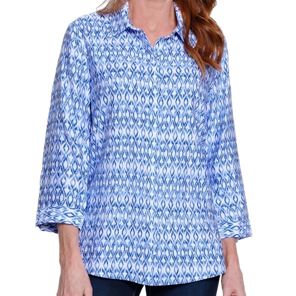 NWT John Mark Back Button Top White Blue Size 3X Retail $99.00